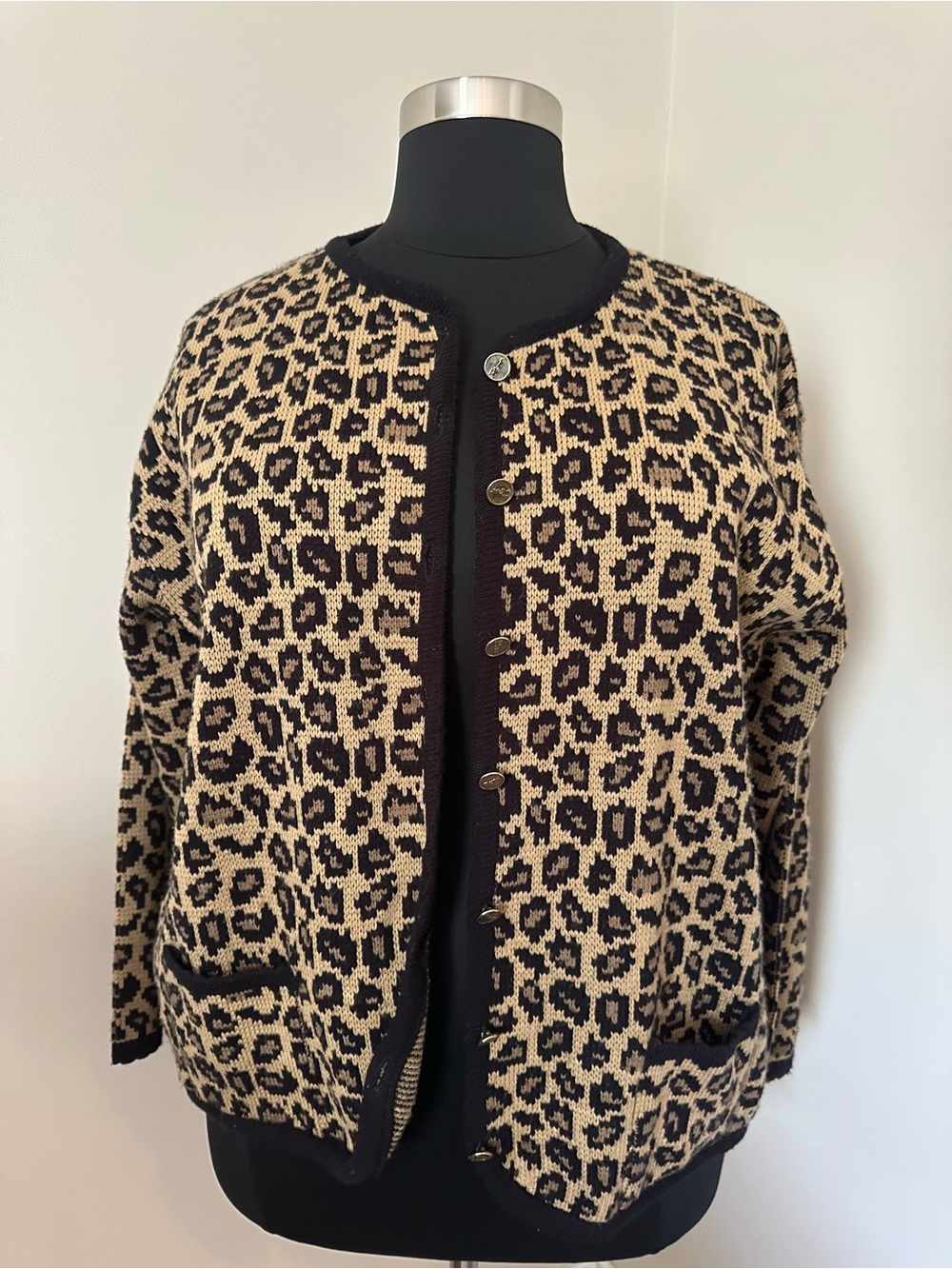 Vintage Tally Ho Leopard Print Knit Jacket/cardigan